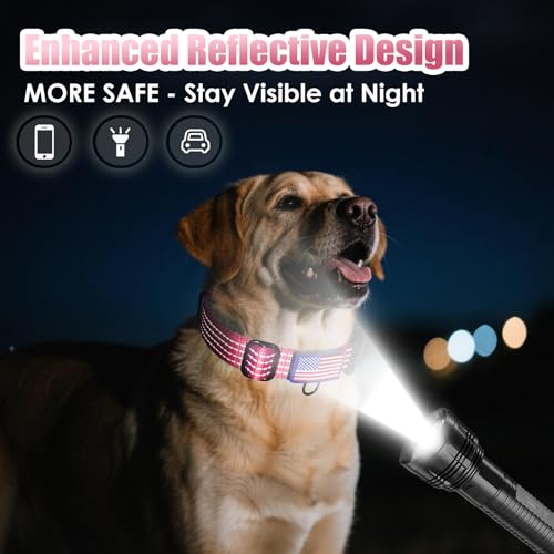Image of Martingale Dog Collar Reflective NO Pull with USA Flag, L,Pink | Escape Proof without choking,Adjustable Limited Slip Collar with Quick Release Buckle, Nylon Walking Collar for S M L Dogs