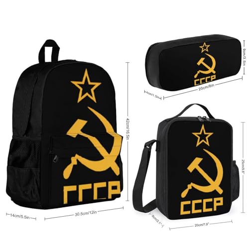 CCCP Russia Soviet Union Backpack 3 Set with Lunch Bag Insulated Shoulder Meal Tote Bags Pencil Case Box Casual Daypack2