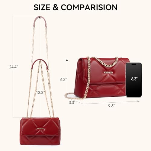 BOSTANTEN Shoulder Bag for Women Small Purse Vegan Leather Quilted Crossbody Bags With Chain Trendy Ladies Handbags4