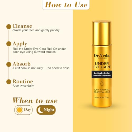 Image of Dr. Veda Under Eye Roll-On Cream for Dark Circles, Puffiness & Fine Lines | Eye Bag Remover | Cooling, Brightening & Hydrating Natural Formula | Anti-Wrinkle | For Men & Women | 10 ml (Pack of 2)