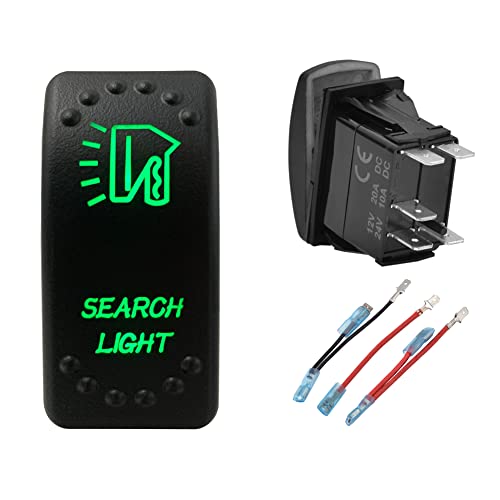 Image of Green Backlit Rocker Switch 5 Pin ON-Off Laser Etched Button Switch with Wires for Car Marine Boat UTV 20A /12V 10A /24V (Search Light)