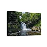 Canvas Wall Art Prints Picture Bushkill waterfall Framed Large Size Artwork Wall Painting Home Decor for Living Room Bedroom Ready to Hang 24'x36'