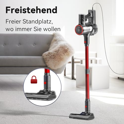 Staubsauger, 6-in-1 Stielstaubsauger & Handstaubsauger mit 6M Kabel, 23Kpa stark Saugkraft, 600W Motor, freistehender Staubsauger Beutellos Vacuum Cleaner für Harte Böden Teppich, klein leicht leiser