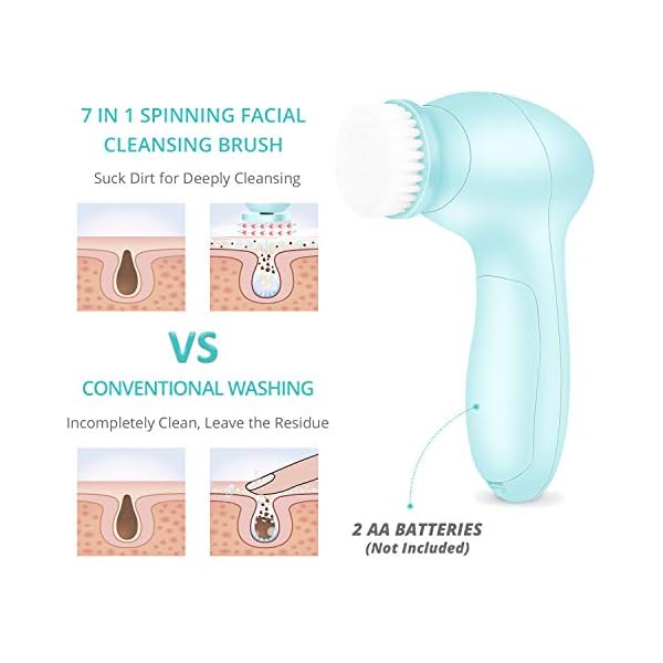 Electric Facial Cleansing Brush 7 in 1 - Fabuday Face Skin Spin Brush for Deep Cleansing, Gentle Exfoliating, Blackhead Removing and Massaging, Battery Operated Facial Cleanser Brush