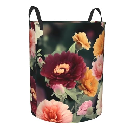 Beautiful Flowers print Circular Hamper Waterproof Storage Bin Organizer Basket Laundry Hamper With Handles For Clothes Toys Medium