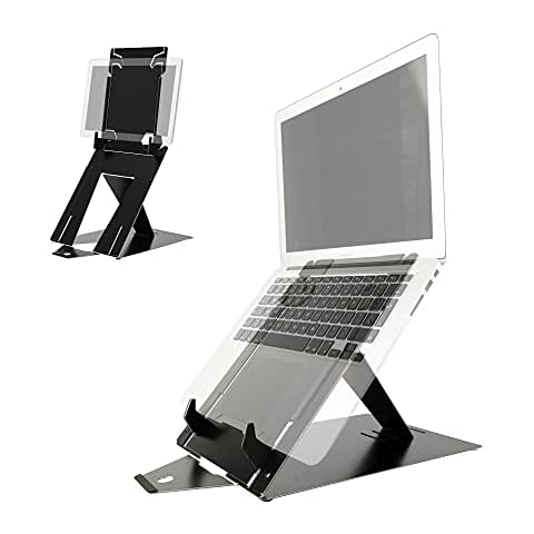 R-Go Tools Tablet and Laptop Stand, 2 in 1 dual stand, Ergonomic, Ultra-thin Aluminum, Adjustable Portable, Compatible with 10-22" MacBook/Air Pro/Dell XPS/Lenovo/Tablet, Support up to 11ibs, Black Cover