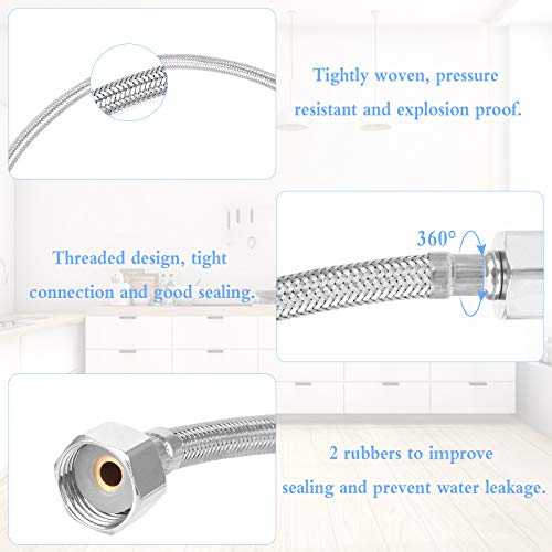 Huayue Flexibler Verbindungsschlauch, Zulaufschlauch für Wasserhahn, M10 x 1/2 Bsp x 500 mm, flexibler Schlauch, Waschbecken, Mischbatterie, Monoblock, 4 Stück - Image 4