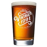 30th Birthday Gifts for Men - 1991 Birthday Gifts for Men - Vintage 16 oz Beer Pint Glass - 30 Year Old Birthday Gifts for Men Dad Husband Brother Him Son - 30th Birthday Presents Ideas
