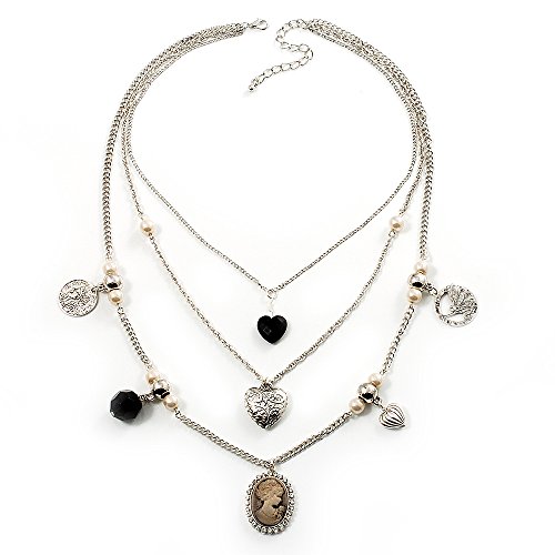 Preisvergleich Produktbild Unbekannt Avalaya Halskette Silber mehrreihig Kamee 64 cm