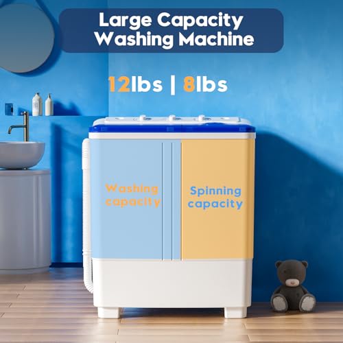 Image of Auertech Portable Washing Machine, 20lbs Twin Tub Washer Mini Compact Laundry Machine with Drain Pump, Semi-automatic 12lbs Washer 8lbs Spinner Combo for Dorms, Apartments, RVs