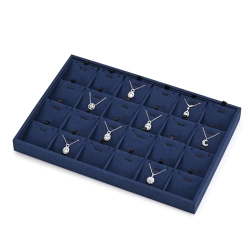 24 Grids Microfibrt Necklace Tray Jewelry Display Tray Necklace Holder Display Trays for Drawers With Removable Jewelery Cards Necklace Pendant Bracelet Storage Tray (Beige)