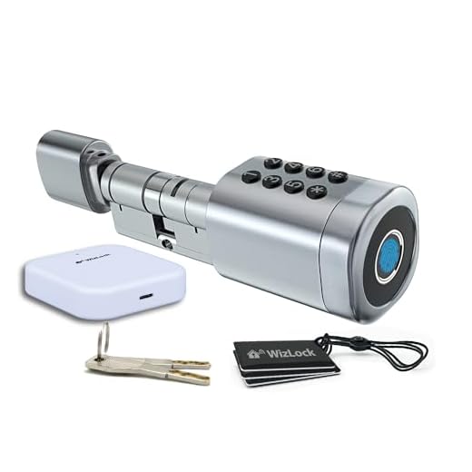 Cylindre de serrure connecté Bluetooth Tuya – Alliage d’aluminium argent aspect inox – Internet via passerelle Bluetooth/Wi-Fi incluse – Accès : Code, badge (4), empreinte, smartphone, clé (2) – IP55