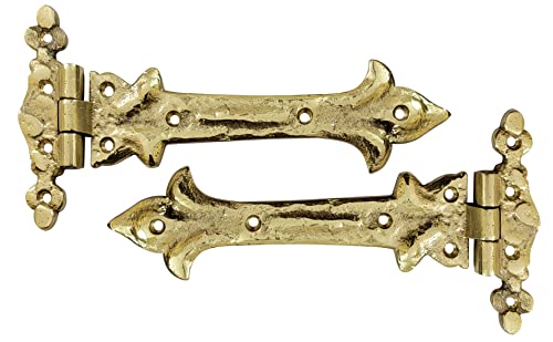 Image of Adonai Hardware Adonijah Brass Strap T Hinge (7.9 inch x 2 Pack, Polish Lacquered) for Barn Doors, Gates, Kitchen Cabinets, Sheds, Wooden Box, Furniture, Cedar Chest and Trunks