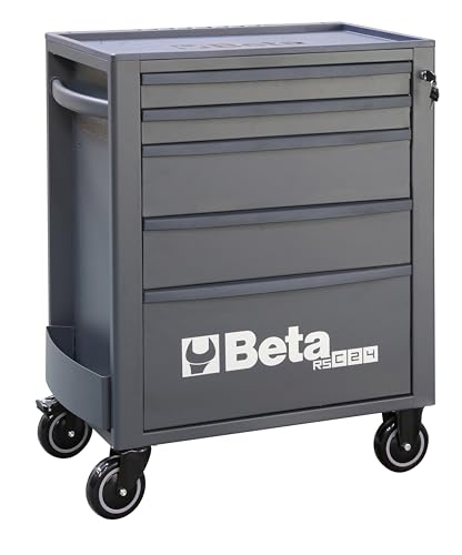 Beta RSC24 Gray 5 Drawer Heavy Duty Rolling Tool Cabinet | Mobile Steel Tool Chest with Ball Bearing Slides | 1760 lbs Load Capacity | 5' Casters | Lockable Portable Toolbox | Made in Italy