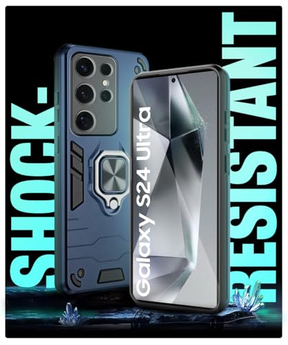 Image of WOW IMAGINE Shock Proof Back Case Mobile Cover for Samsung Galaxy S24 Ultra 5G | Back Cover Case (Tough Armor | Hybrid PC + TPU | Ring Holder & in-Built Kickstand | Blue)