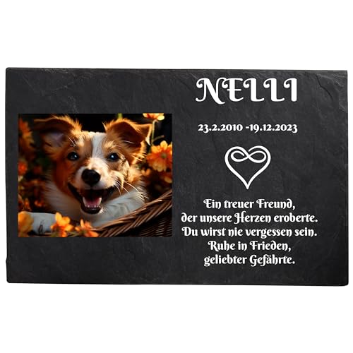 Bl4ckPrint Placca tombale per cani e gatti con foto e incisione, resistente alle intemperie, pietra commemorativa con foto, 20 x 30 cm