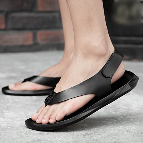 Men Sandals Casual Black Slip On Sandals Man Men's Flat Rubber Leather Flip Flops(D,40 Code)2
