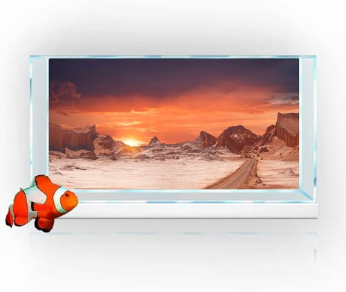 Image of 72X16IN Sun and Desert Moon Themed Reptile Habitat on Orange Durable Decorative Background, Terrarium Background with 10EVA Double-Sided Tape