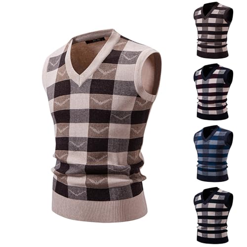 Cambkatl Men's Plaid Sweater Vest - Vintage Preppy Style V Neck Sleeveless Casual Slim Fit Pullover Knitwear Waistcoat2