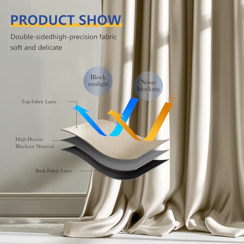 Image of Room Divider Blackout Curtain Track Curtains Wall Dividers Panels Screen for Living Rooms Bedroom Office Privacy Partition Separation, W100 x L84 Inch,1 Panel, Beige