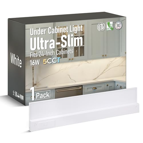 TORCHSTAR Ultra-Slim LED Under Cabinet Lighting Fits 24 Inch Cabinets, 5CCT 16W 1200LM, Hardwired & Plug-in, 120V CRI90 Linkable Dimmable Thin Under Counter Lights for Kitchen, ETL T24 by TORCHSTAR - Used condition - US$34.39
