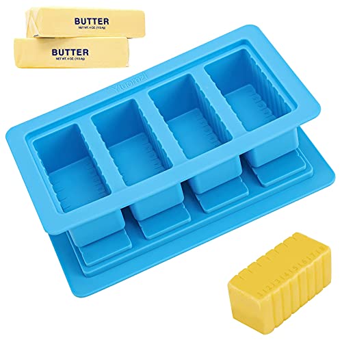 Butter Mold with Lid, Silicone Butter Tray Container for Making 4 Butter Sticks, Food Grade Silicone Butter Molds for Butter Pudding, Ice Cube, Chocolates, Cheesecake