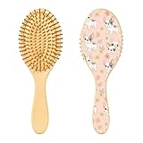 KOCOART French Bulldog Floral Pattern Hair Brush Soft Detangler Brush Wooden Detangling Curly Hairbrush for All Hair Types Oval Scalp Massager Comb for Women Men Kids