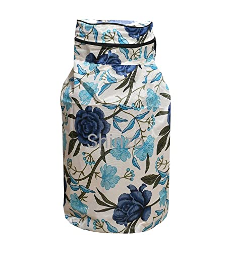 Woah Cotton & PVC Dustproof LPG Gas Cylinder Cover | Stain-Resistant Polyester | Fits Standard Gas Tank (Pack of 1, Blue Flower)