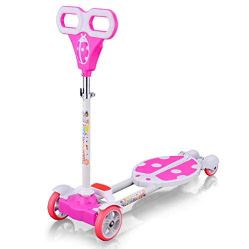 WYFDM Niños 3 Ruedas Speeder Plegable Scooter Tri Slider con Alas Push Motion, Diseño Plegable Manija Ajustable,Pink