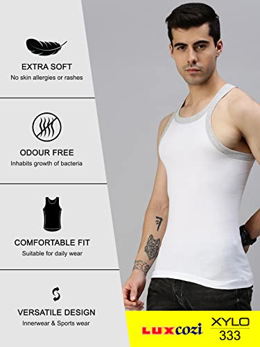 Image of Lux Cozi Men Pack of 3 Pure Cotton Assorted Gym Vest (Size :