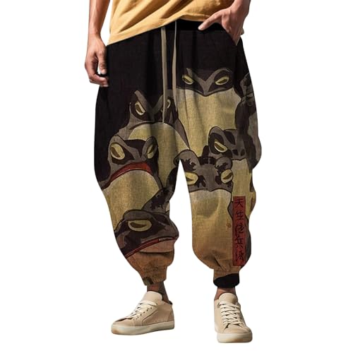 Mens Joggers Japanese Pants Men Casual Baggy Anime Joggers Sweatpants Elastic Drawstring Tapered Boho Hippie Harem