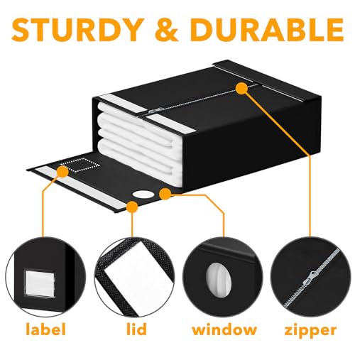 Image of SpaceAid 10 Pack Bed Sheet Organizers and Storage, Foldable Sheet Organizer for Linen Closet, Sheets Set Folder Keeper with Window XL (Queen & King Size) Organizing Bedding Container, Black