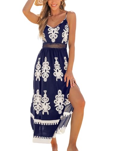 Image of CUPSHE Women's Summer Maxi Dress V Neck Paisley Slit Cami Long Dress Beach Sundress