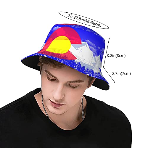Summer Bucket Hats Sun Cap For Men Unisex Cooling Colorado Flag Art Royal Blue Print Uv Protection Fishing Hats For Outdoor & Travel #TOP2