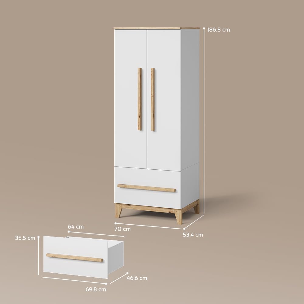 Livinity Guardaroba per bambini Mailo, Bianco/Artisan, 70 x 186.8 cm con 4 cassettiper un deposito elegante con tanto spazio