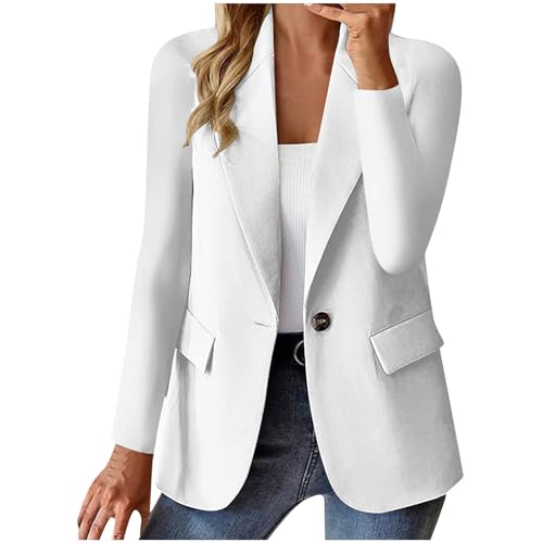 Compra Online Blazer Mujer Chaqueta Elegante Manga Larga Basic Escote Abierto Corte Ajustado Blazers Casual Primavera Otoño Color Puro Cuello Solapa Chaqueta de Traje Holgada para El Trabajo Negocios