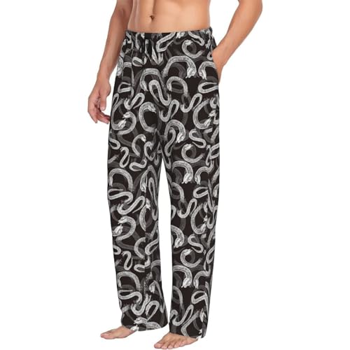 Novastar Mens Pajama Pants Bottoms with Pockets- Abstract Minimalist Snake White Soft Mens Pj Pants, Comfy Men Lounge Pants