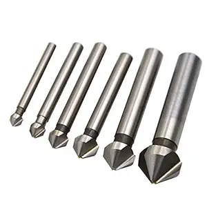 Wkstool 6Pcs/Lot,6.3 8 10 12.4 20.5 25mm Blade,90 Degree,Industry Chamfering Chamfer Metal Countersink End Mill Cutter Drill Bit,High Speed Steel,Deburring Tool Set (6.3/8/10/12.4/20.5/25mm, 3Flute)