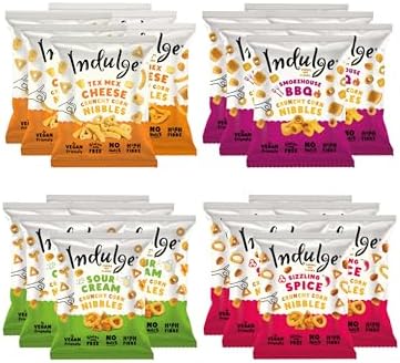 Indulge Crunchy Corn Nibbles Variety Box – 20g x 24 Bags – Gluten Free, Vegan, Nut Free, Allergen Friendly, High Fibre Corn Snacks Multipack (Variety Flavours)