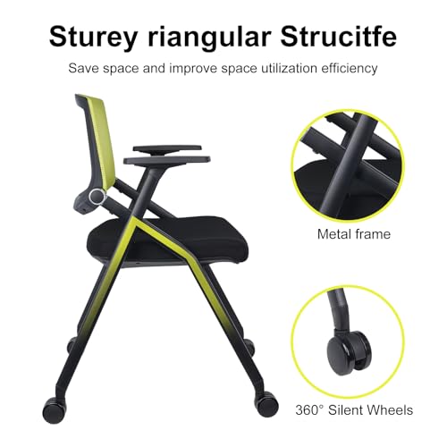 Image of Upgraded Folding Chair with Wheels and Padded, Ergonomic Mesh Back and Arms for Office, Meetings, Conferences, Receptions, Training Rooms & Folding Office Chairs