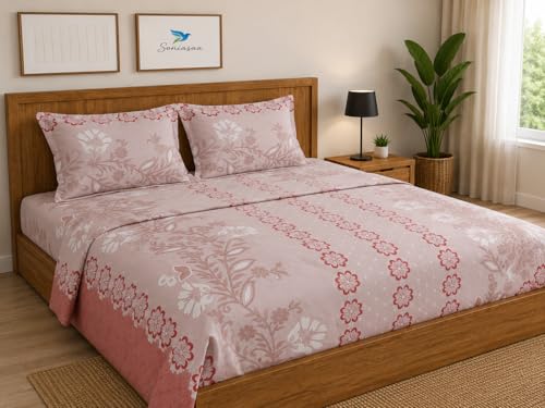 Image of 300 TC Glace-Cotton All Around Elastic Fitted Bedsheet, Elastic Fitted Bedsheet King Size Bedsheet for Double Bed with 2 Pillow Covers, Size - 72 x 78 x 8 Inch Color White