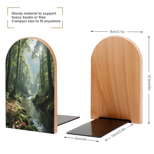 Sujetalibros de madera resistente Mountain Forest para estanterías modernas 3
