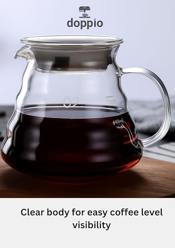 Image of DOPPIO Glass Coffee Server 600ml for Pour over and Drip Coffee Maker - Premium Borosilicate Carafe with Heat Resistant Design