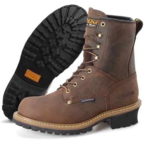 Carolina 8" Steel Toe Logger Boots for Men, Waterproof Design, EH-Rated