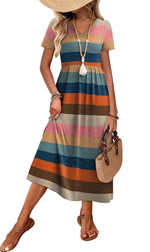 Image of OFEEFAN Summer Dresses for Women Flowy Casual A-Line Midi Dress Beach Vacation Sundresses with Pockets S-2XL