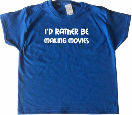 TeeTreeDesigns I'd Rather Be Making Movies Royal Blue Kids T-Shirt (White Print)-14-15 Years