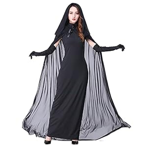 Myir Disfraz de Novia Fantasma de Halloween Mujer, Disfraz de Bruja Vampiro Vestido Adulto Disfraces Carnaval Cosplay (M, Negro)