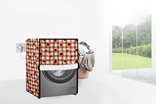Image of Stylista Washing Machine Cover Compatible for Bosch 8 kg Front Load WAT24463IN Gingham Floral Pattern Coffee