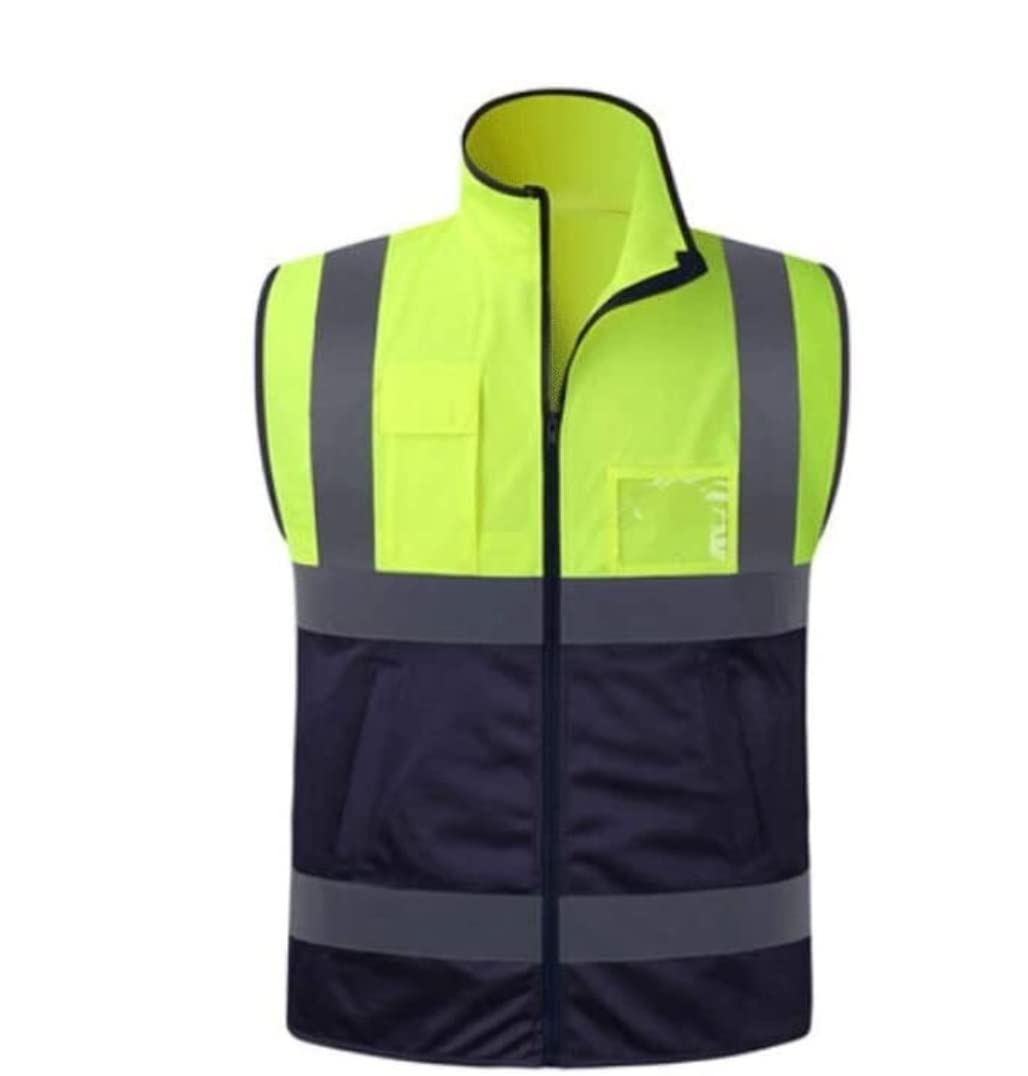 Chalecos Alta Visibilidad Hombre Mujer, Traje reflectante de cuello alto, chaleco reflectante de seguridad de tela de seda de baja elasticidad, muy alta visibilidad, adecuado for la construcción, chal