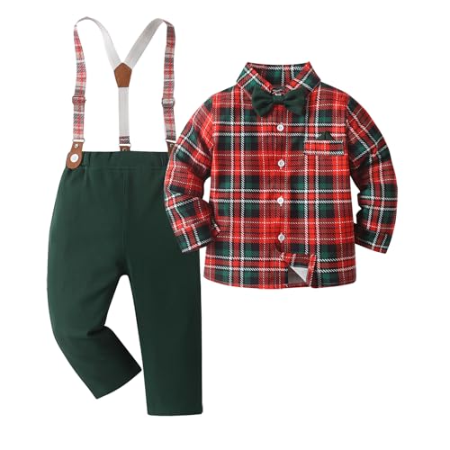 Image of Boarnseorl Baby Boys Pants Sets, Infant Long Sleeve Shirt + Pants + Bow Tie + Suspenders Outfits